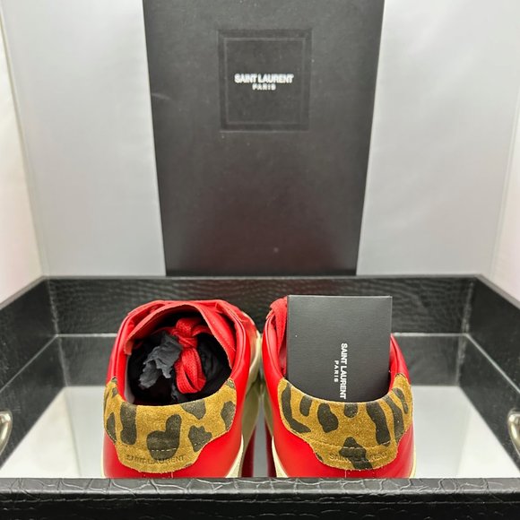 Saint Laurent Other - SAINT LAURENT MENS Red leather sneakers with leopard accent.